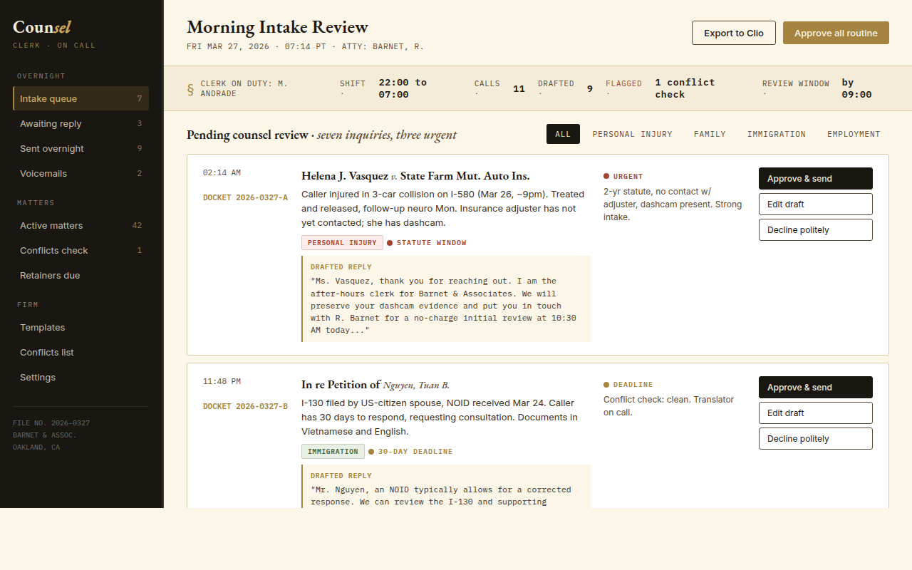 Counsel dashboard preview